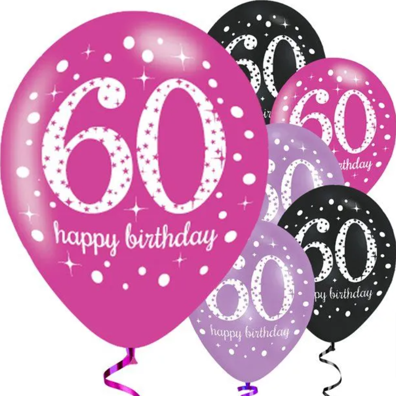 Happy 60th Birthday Pink Mix Latex Balloons - 11" (6pk)