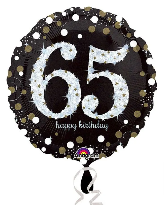 Happy 65th Birthday Gold Sparkling Celebration Balloon - 18" Foil