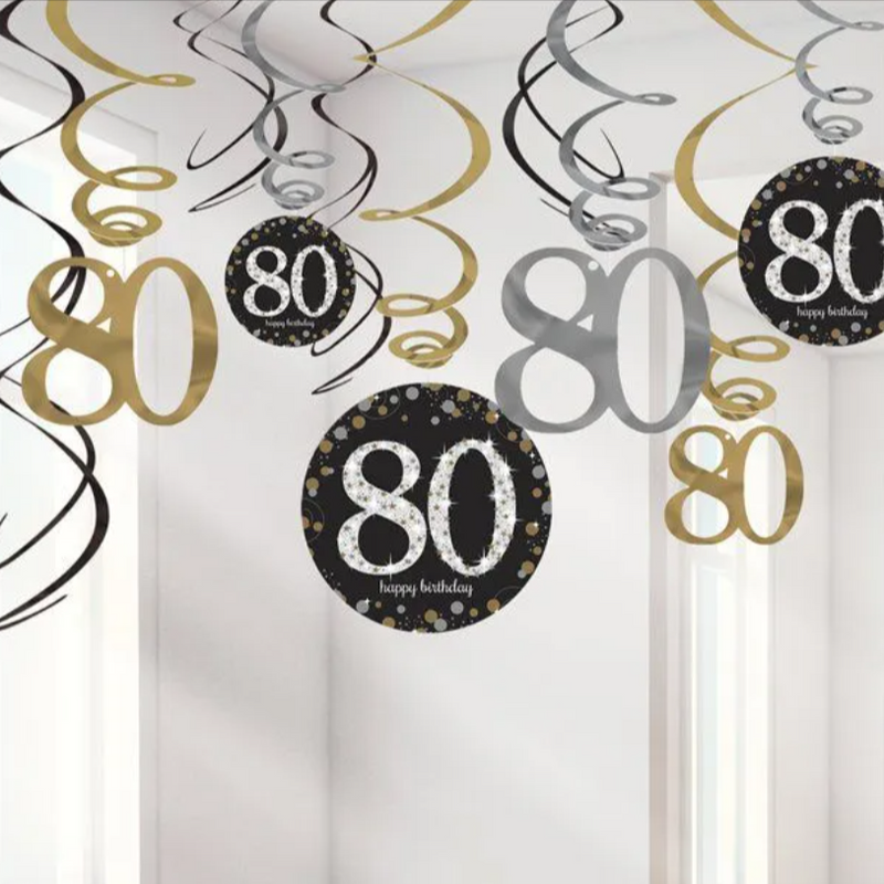 Sparkling Celebration 80th Birthday Hanging Swirls - 45cm (12pk)