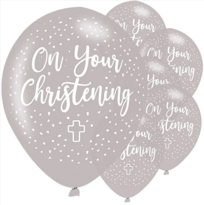 Christening Silver Latex Balloons - 11" (6pk)