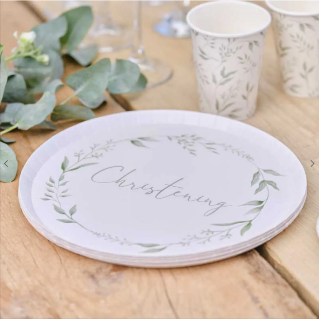 Christening Wreath Paper Plates - 25cm (8pk)