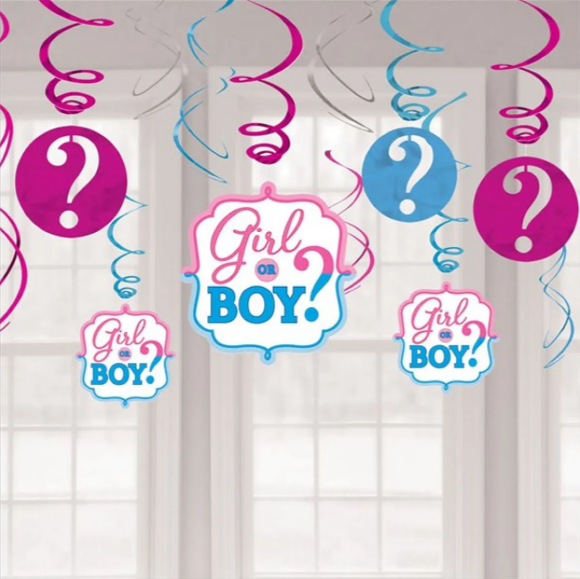 Gender Reveal Hanging Swirls (12pk)