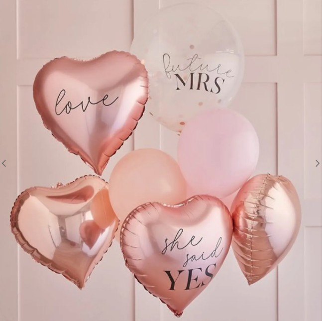 Hen Party Rose Gold & Pink Foil Balloon Bouquet (9pk)