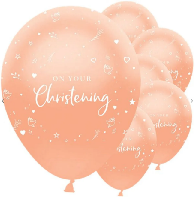 On Your Christening Pink Balloons - 12" Latex (6pk)