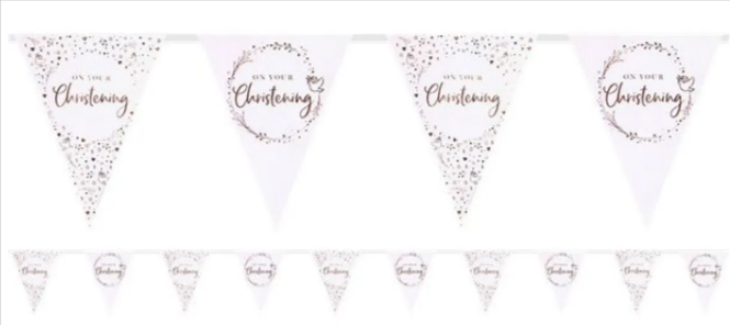 On Your Christening Pink Paper Bunting - 3.7m