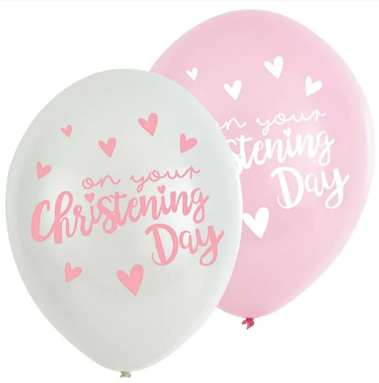 Pink Christening Day 11" Latex Balloons (6pk)