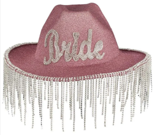 Pink Glitter 'Bride' Cowgirl Hat