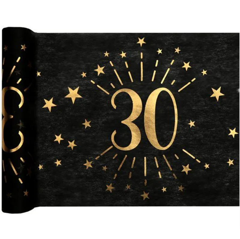 30th Black Metallic Fabric Table Runner - 5m