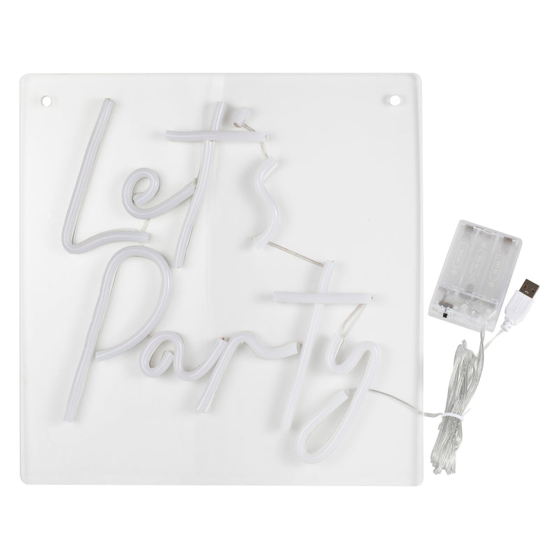 White 'Let's Party' Neon Light -29.5cm x 29.5cm