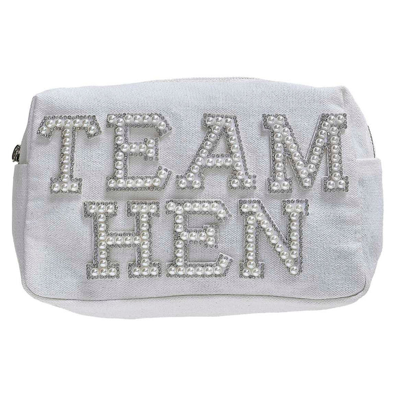 Embellished Pearl 'Team Hen' Makeup Bag - 20cm x 12cm