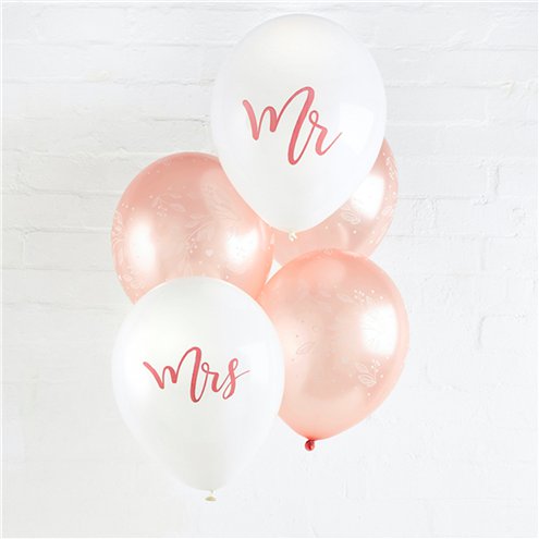 Mr & Mrs Rose Gold Balloons - 11" Latex