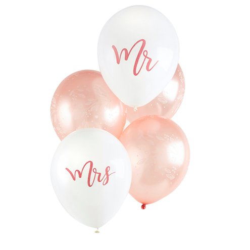 Mr & Mrs Rose Gold Balloons - 11" Latex