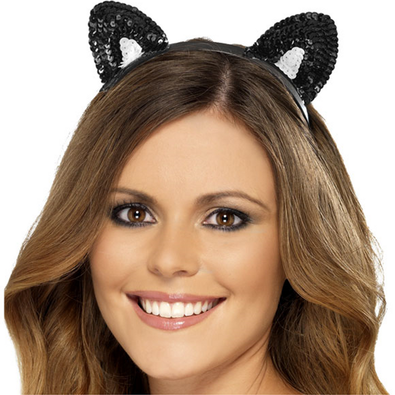 Black Sequin Cat Ears - Women's Halloween Headband