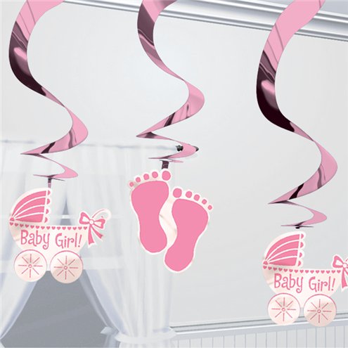 Baby Girl Hanging Swirl Decoration - 5pk