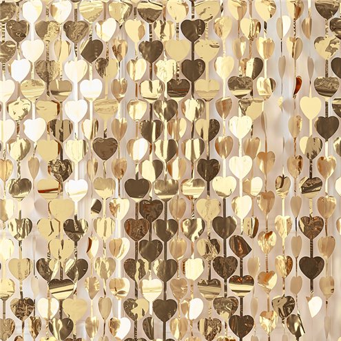 Gold Wedding Heart Foil Curtain Backdrop - 1m x 2.5m