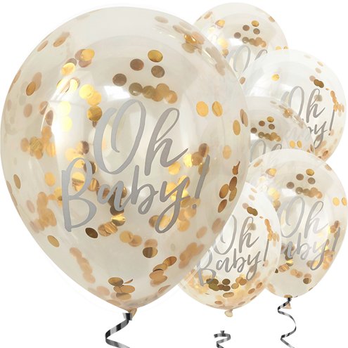 'Oh Baby!' Gold Confetti Latex Balloons - 12" - 5pk