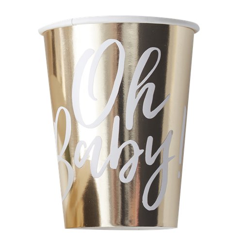 'Oh Baby' Gold Foiled Paper Cups - 255ml - 8pk