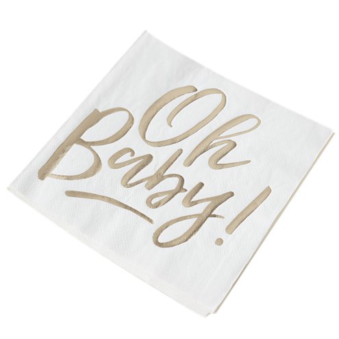 'Oh Baby!' Gold Foiled Paper Napkins - 33cm - 16pk