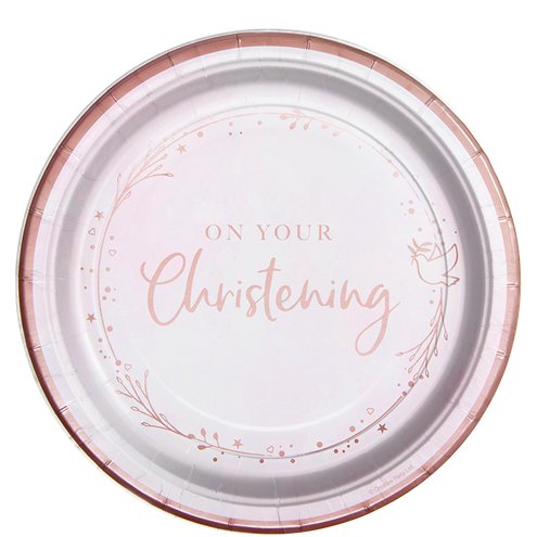 On Your Christening Pink Paper Plates - 23cm (8pk)