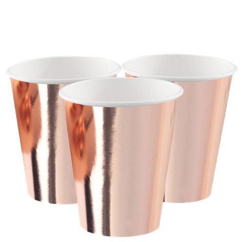 Rose Gold Metallic Paper Cups - 250ml - 8pk
